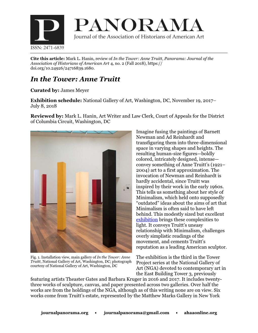 In the Tower: Anne Truitt, Panorama: Journal of the Association of Historians of American Art 4, No