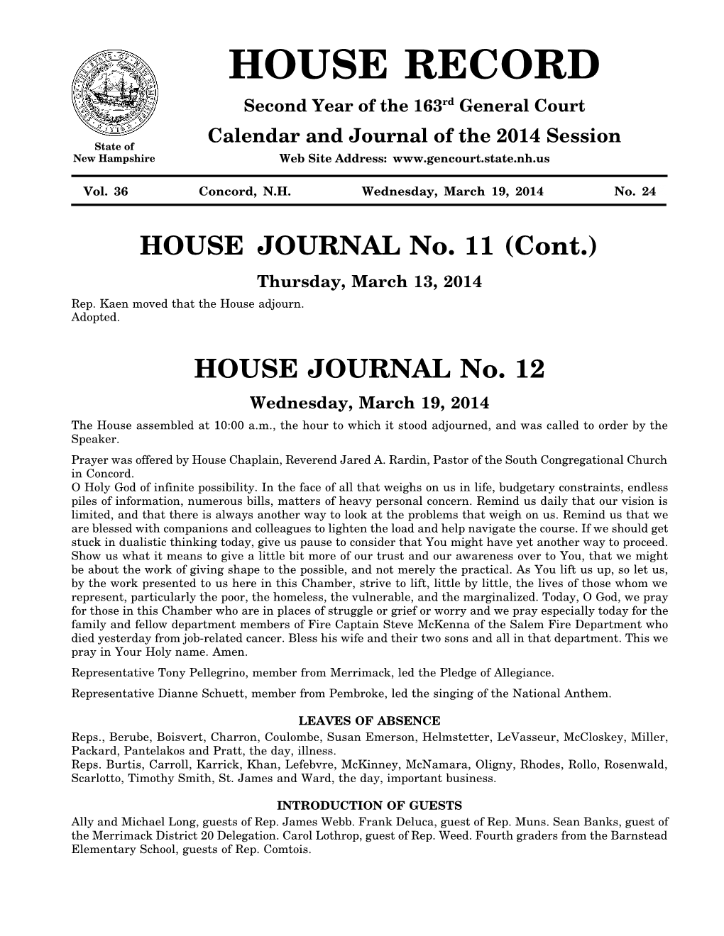 HOUSE RECORD Second Year of the 163Rd General Court