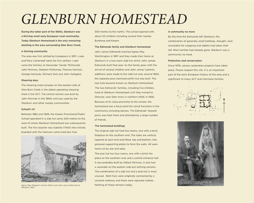 GLENBURN HOMESTEAD During the Latter Part of the 1800S, Glenburn Was 500 Metres to the North)