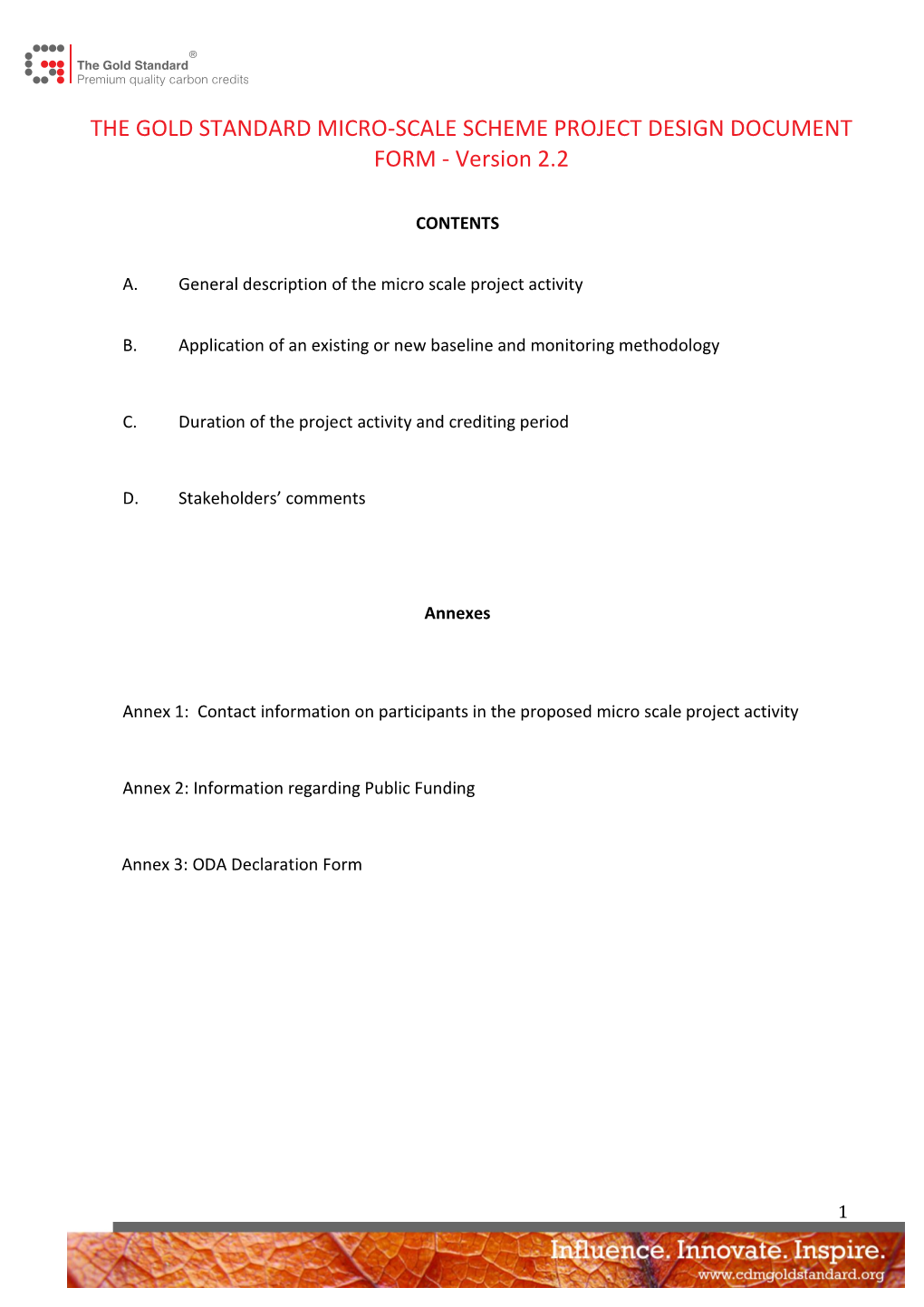 THE GOLD STANDARD MICRO-SCALE SCHEME PROJECT DESIGN DOCUMENT FORM - Version 2.2