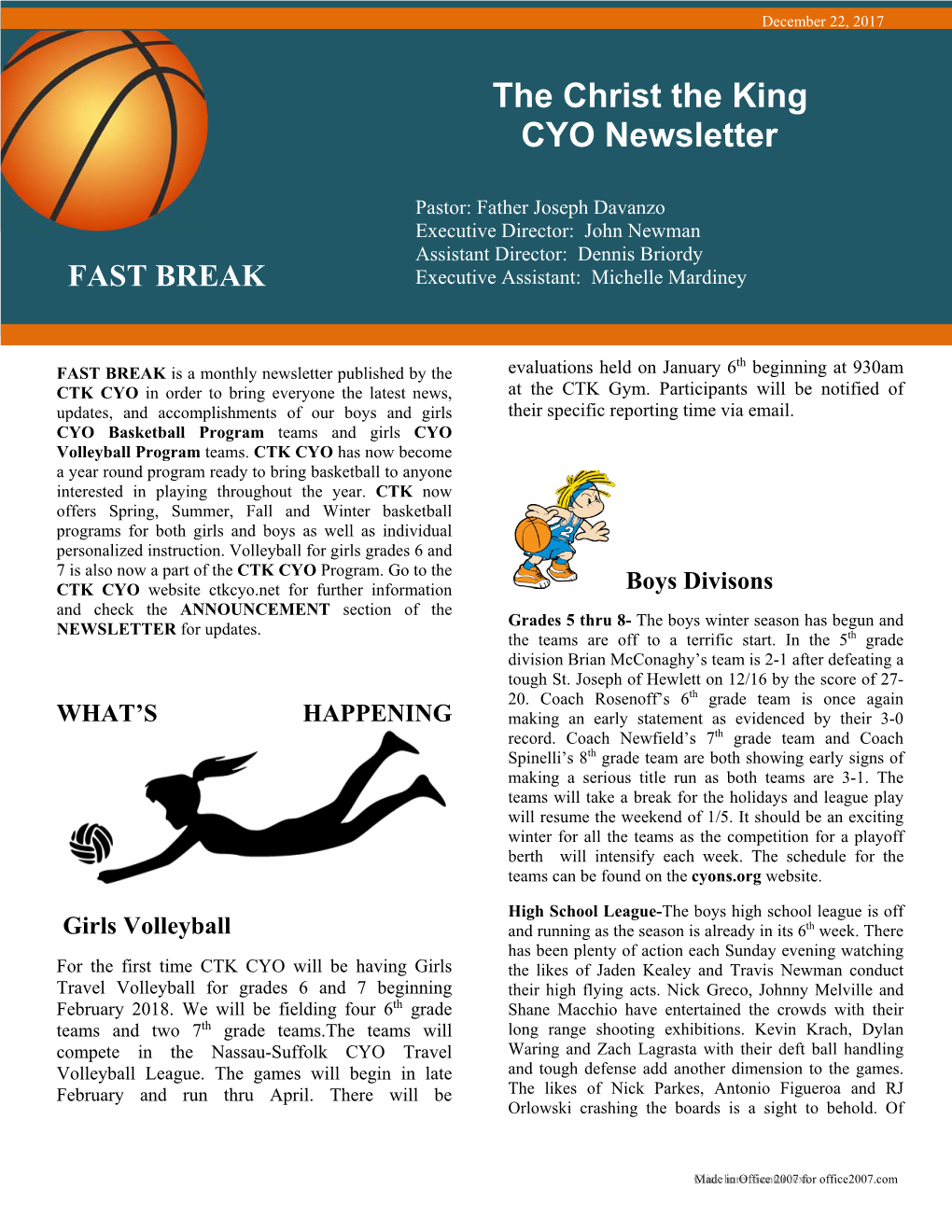 The Christ the King CYO Newsletter