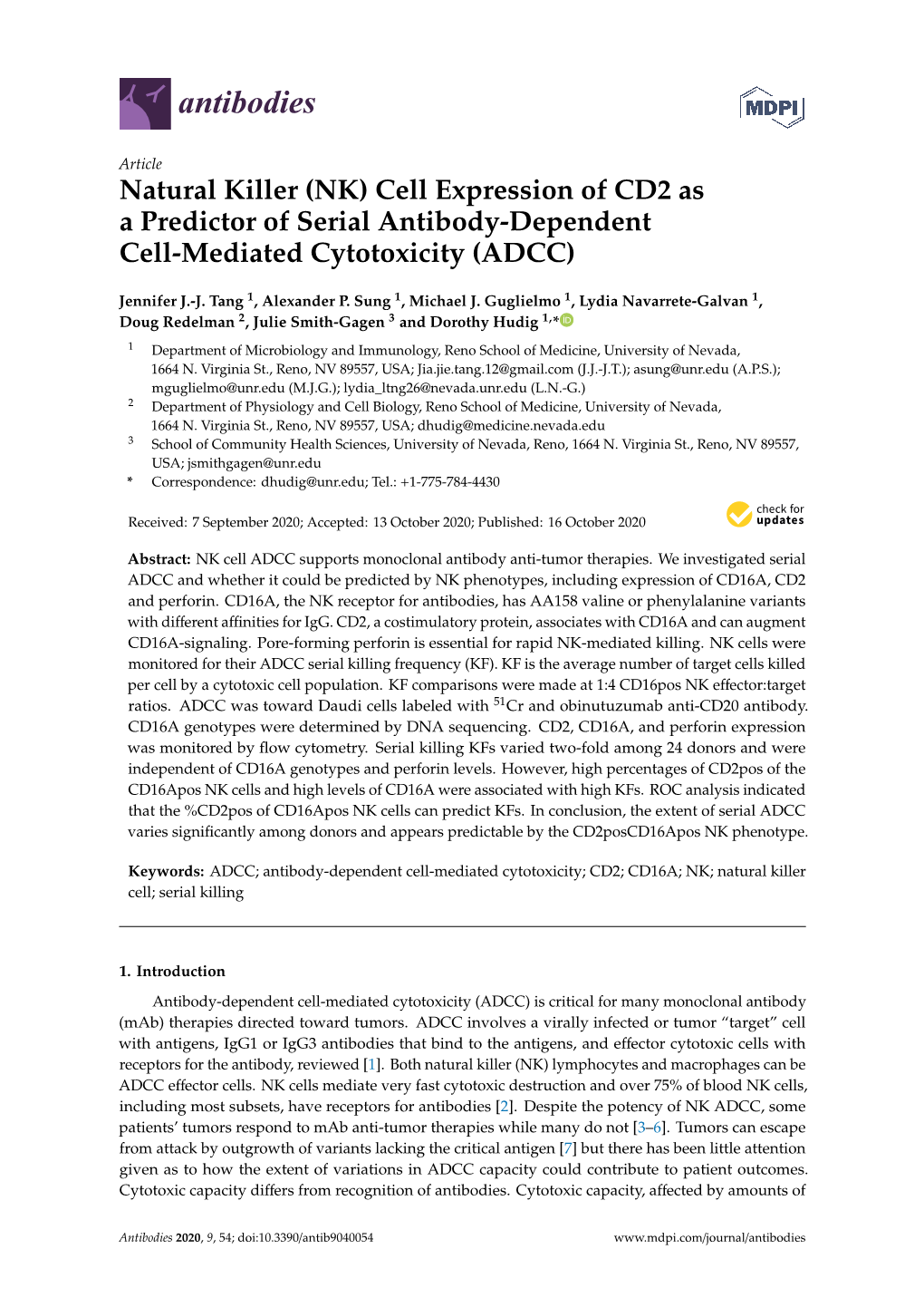 Natural Killer (NK) Cell Expression of CD2 As a Predictor of Serial Antibody-Dependent Cell-Mediated Cytotoxicity (ADCC)