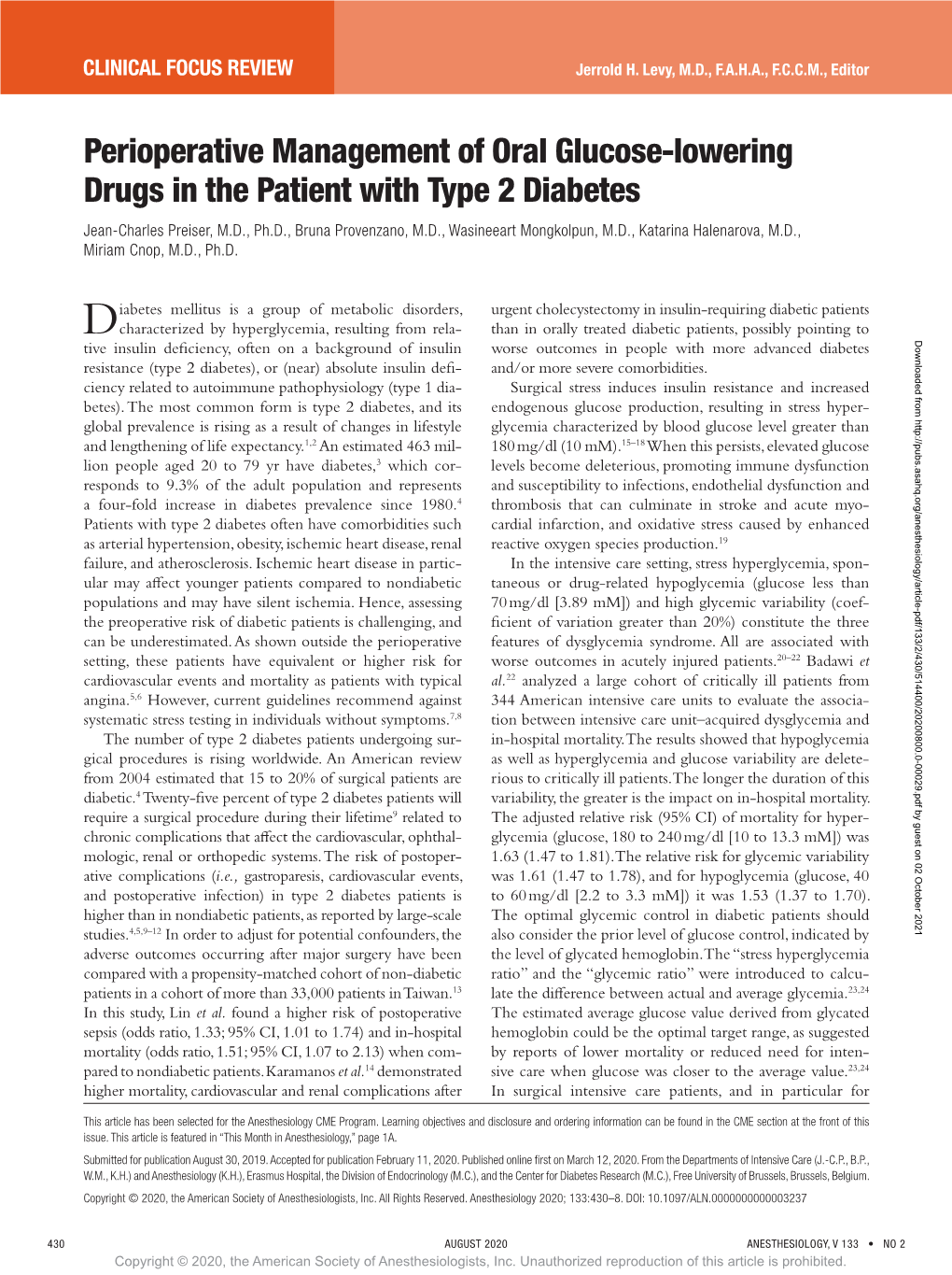 Perioperative Management of Oral Glucose-Lowering Drugs in The