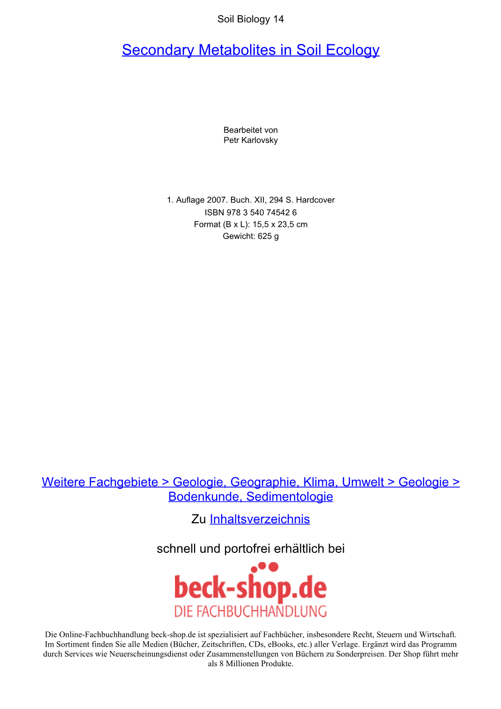 Secondary Metabolites in Soil Ecology