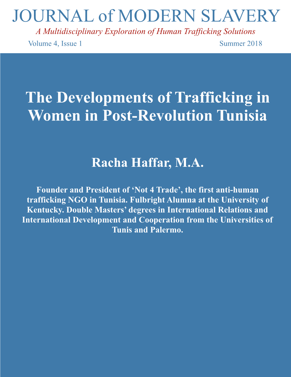 The Developments of Trafficking in Women in Post-Revolution Tunisia