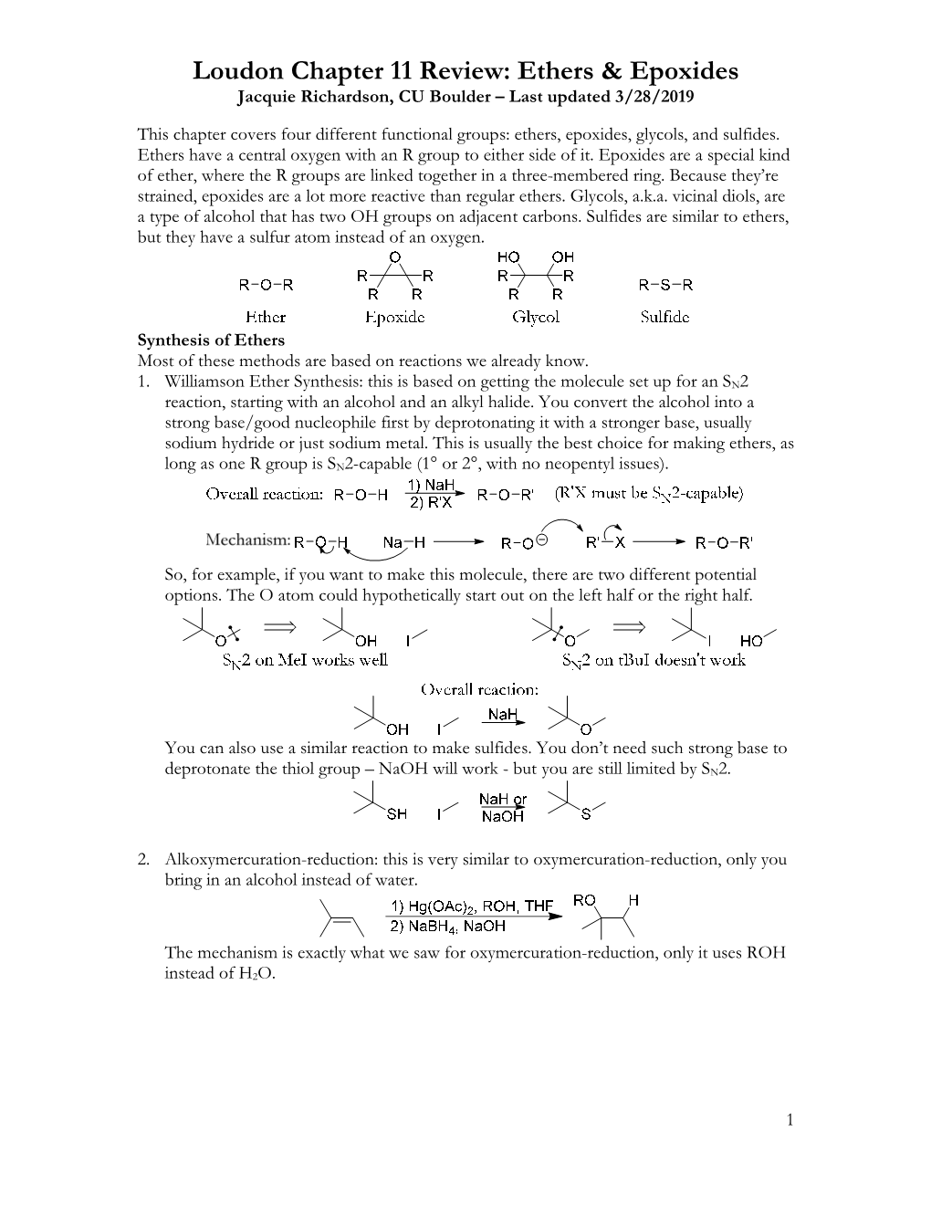 Loudon Chapter 11 Review: Ethers & Epoxides