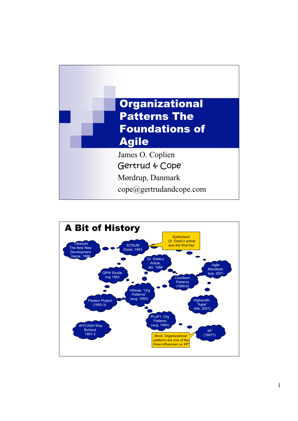 Organizational Patterns the Foundations of Agile James O
