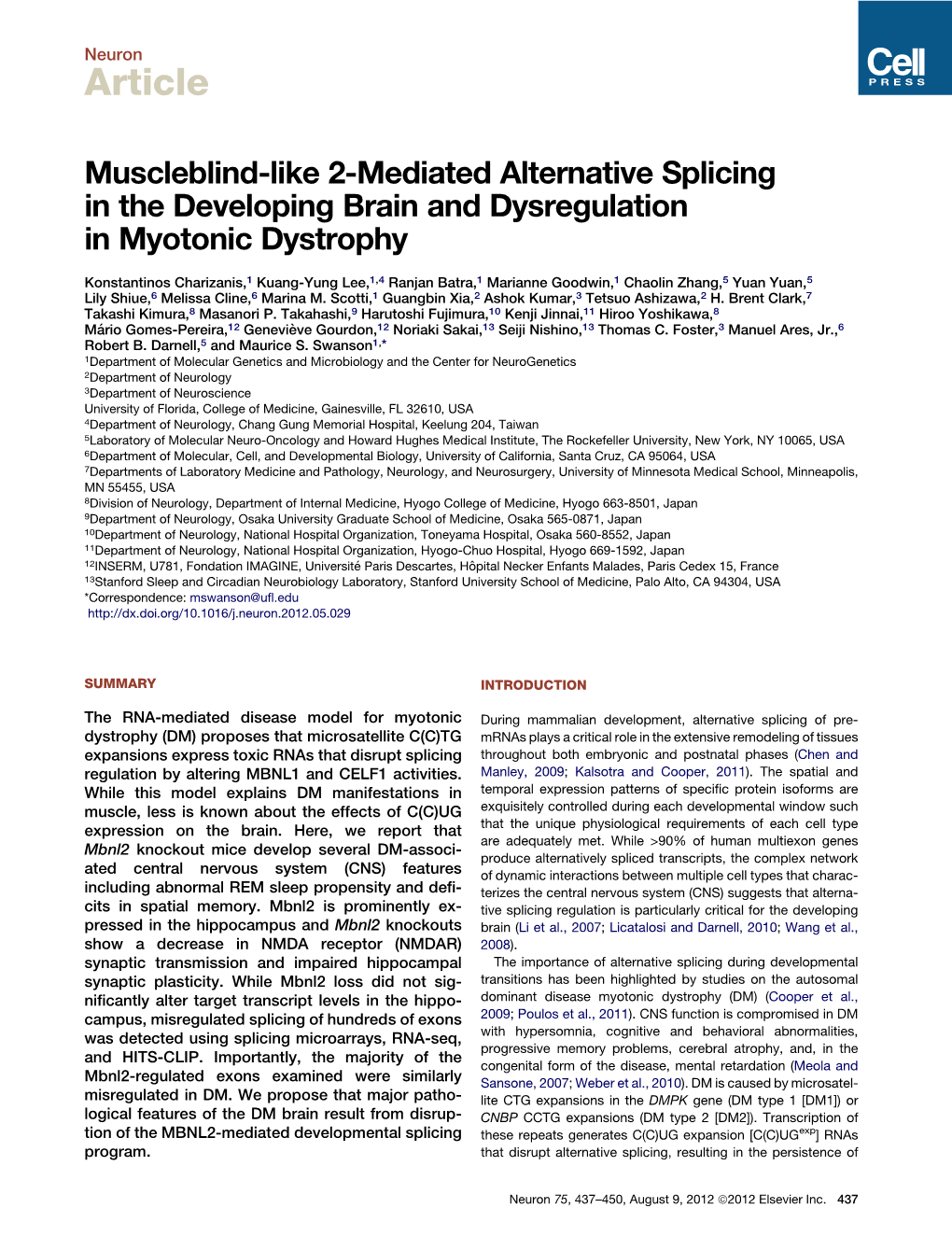 Muscleblind-Like 2-Mediated Alternative Splicing in the Developing Brain and Dysregulation in Myotonic Dystrophy