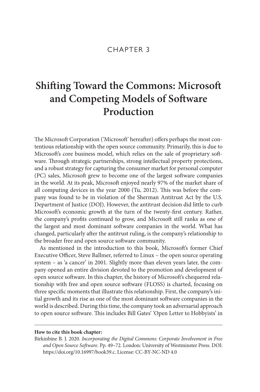 Shifting Toward the Commons : Microsoft and Competing Models Of