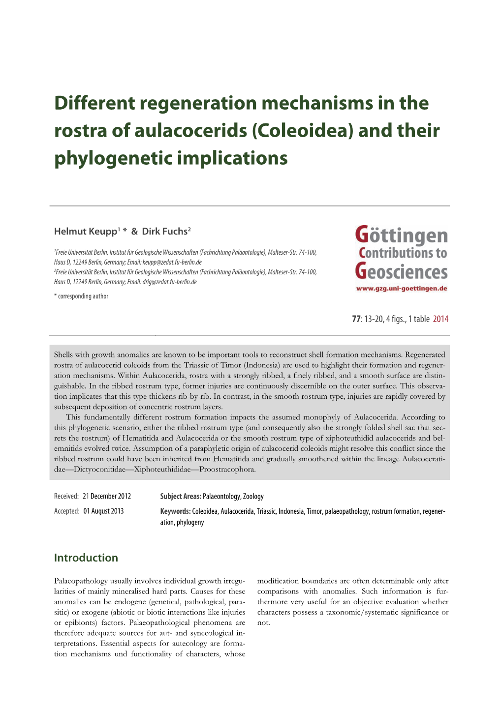 (Coleoidea) and Their Phylogenetic Implications