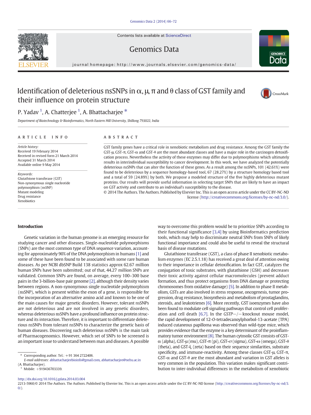 Identification of Deleterious Nssnps in Α, Μ, Π and Θ Class of GST Family