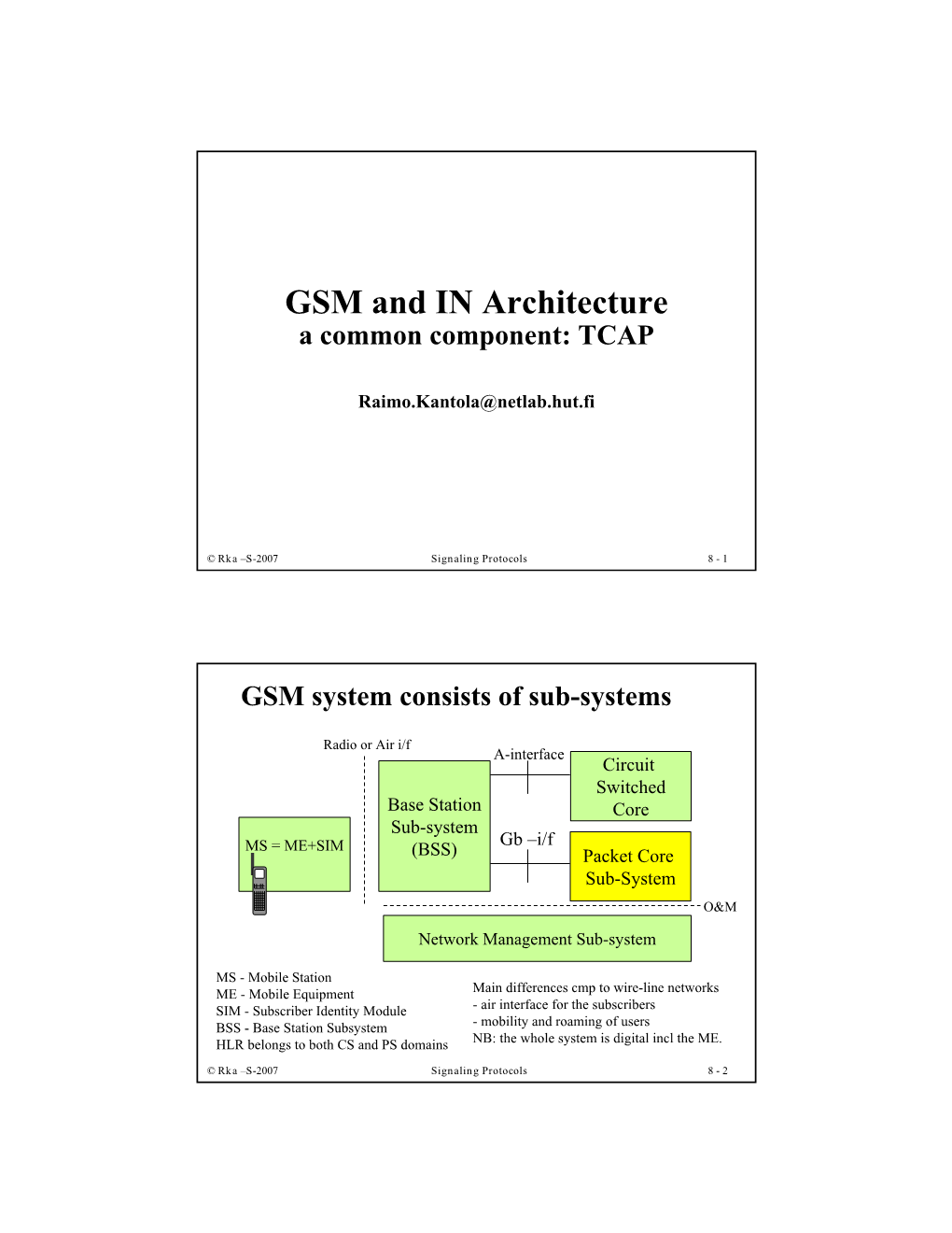 GSM and in Architecture a Common Component: TCAP