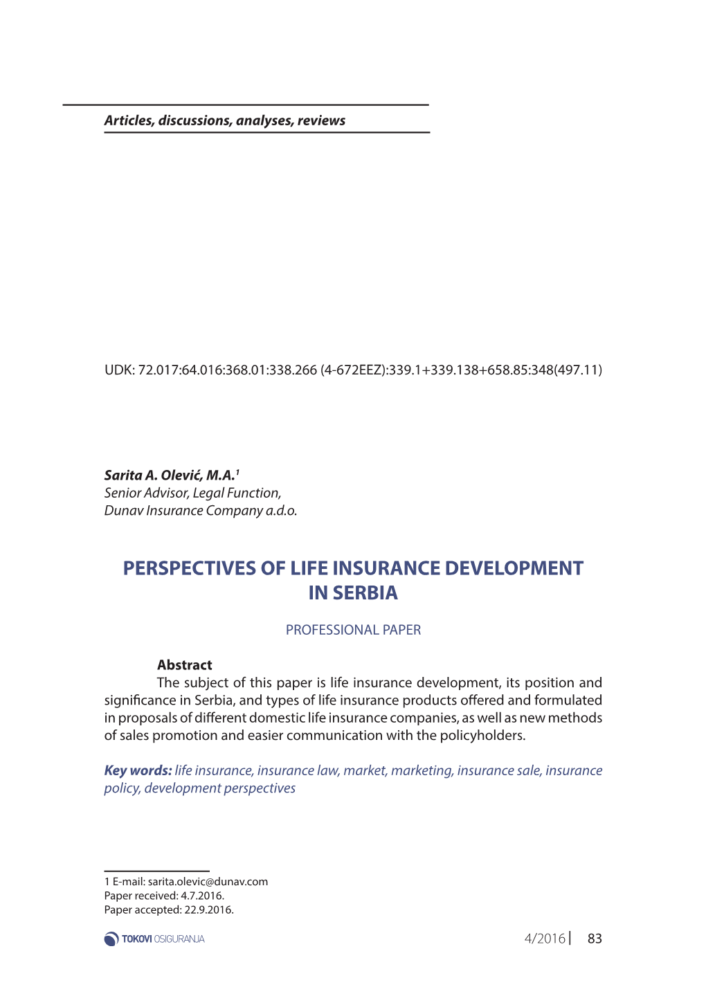 Perspectives of Life Insurance Development in Serbia
