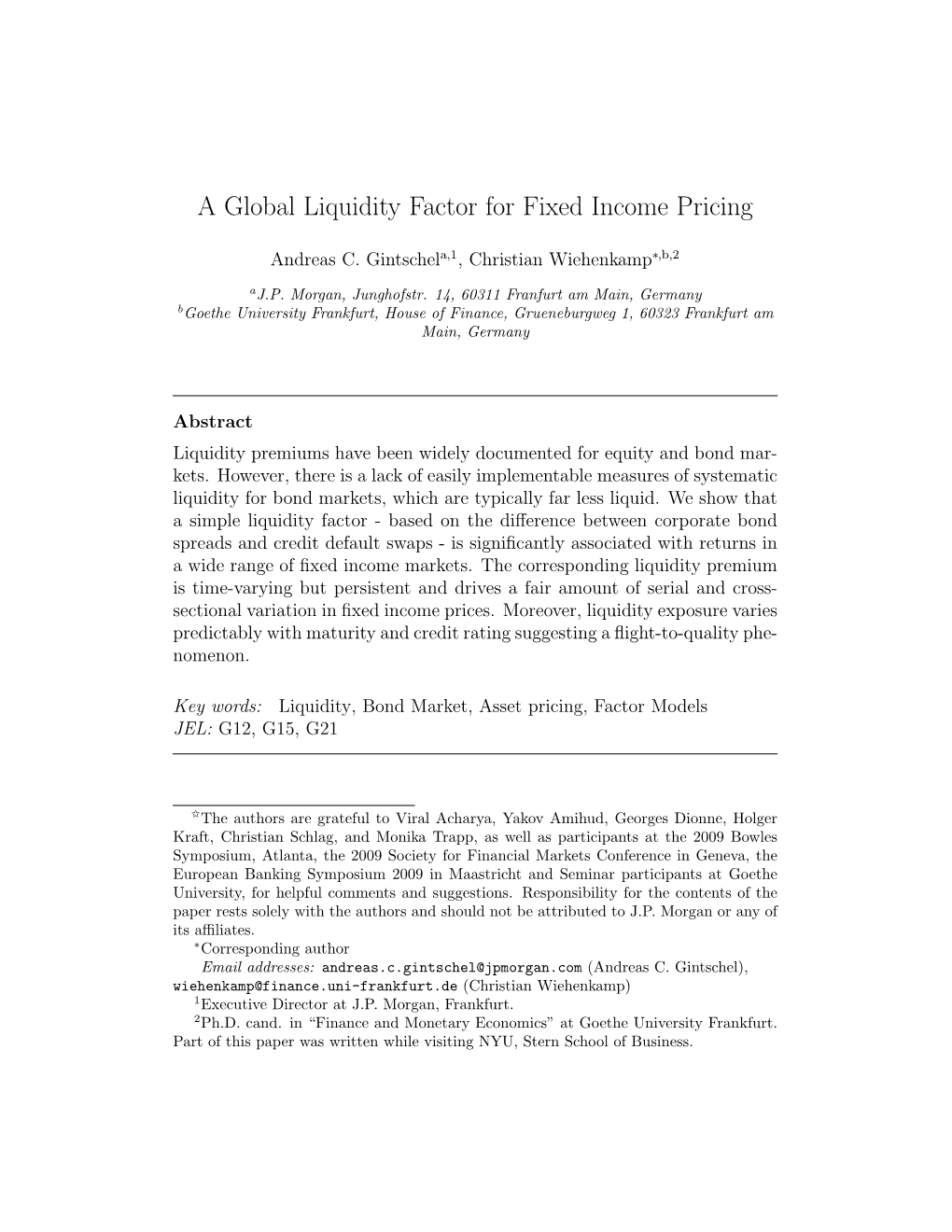 A Global Liquidity Factor for Fixed Income Pricing