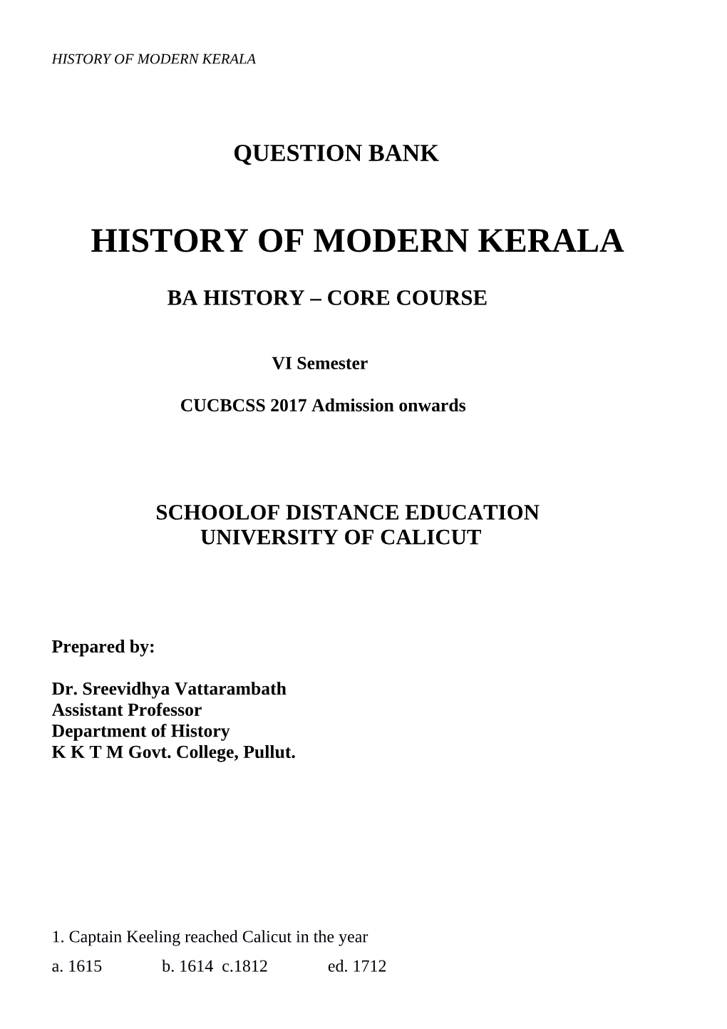 History of Modern Kerala