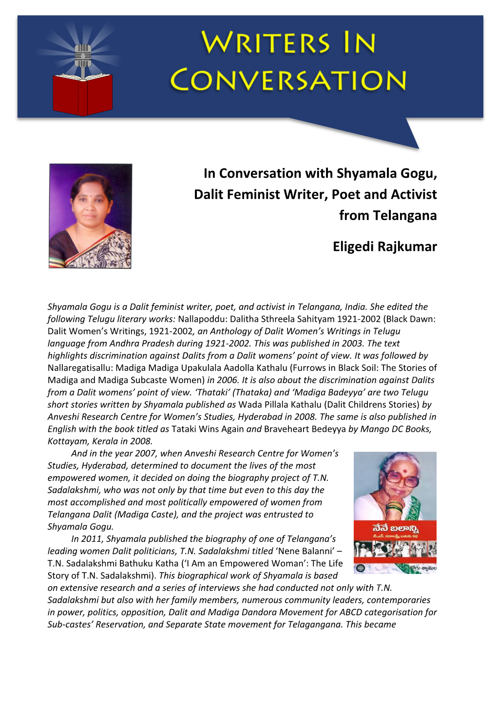 In Conversation with Shyamala Gogu, Dalit Feminist Writer, Poet and Activist from Telangana