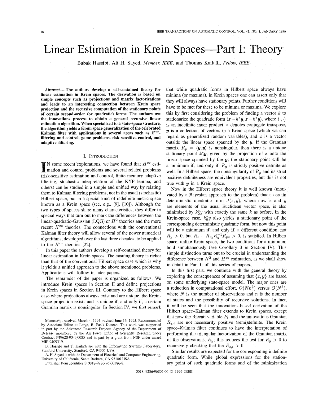 Linear Estimation in Krein Spaces