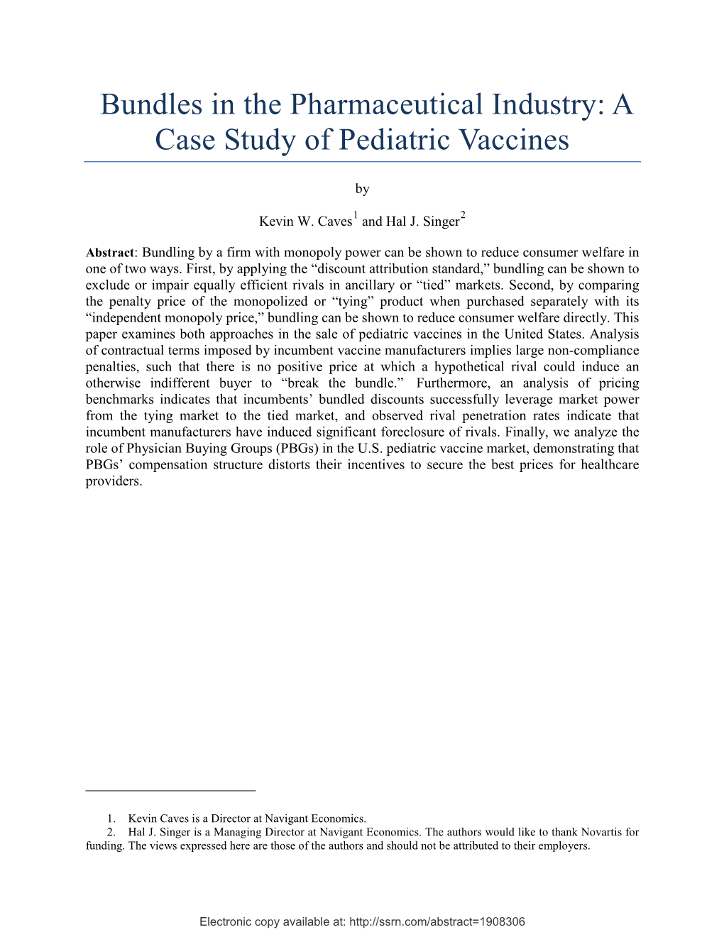 Bundles in the Pharmaceutical Industry: a Case Study of Pediatric Vaccines