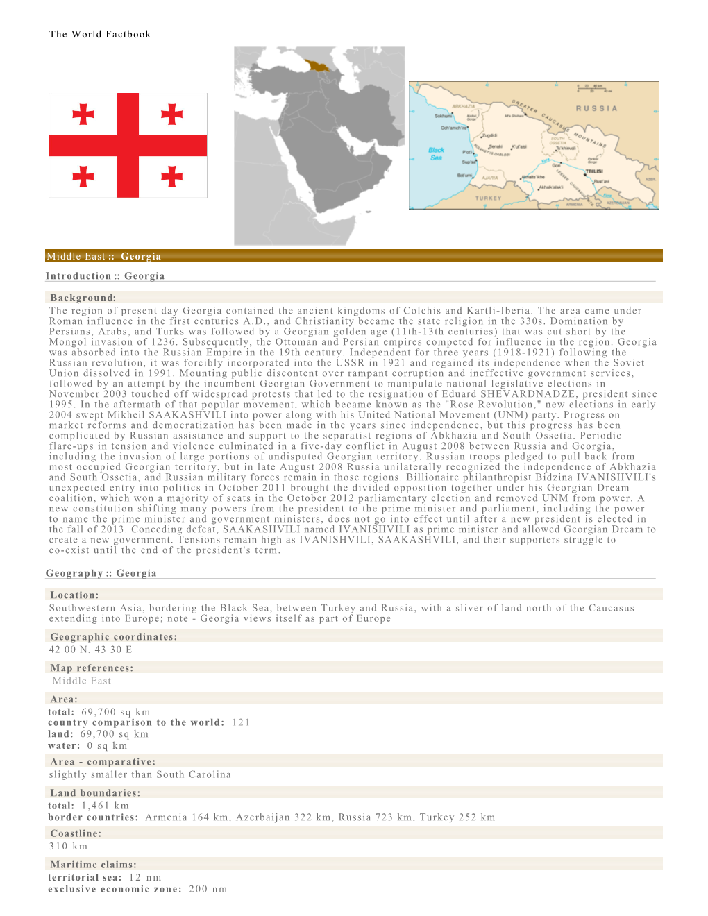 The World Factbook Middle East :: Georgia Introduction