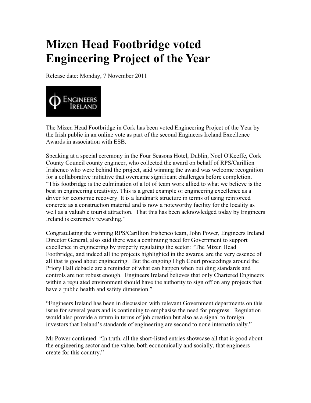 Mizen Head Footbridge Voted Engineering Project of the Year