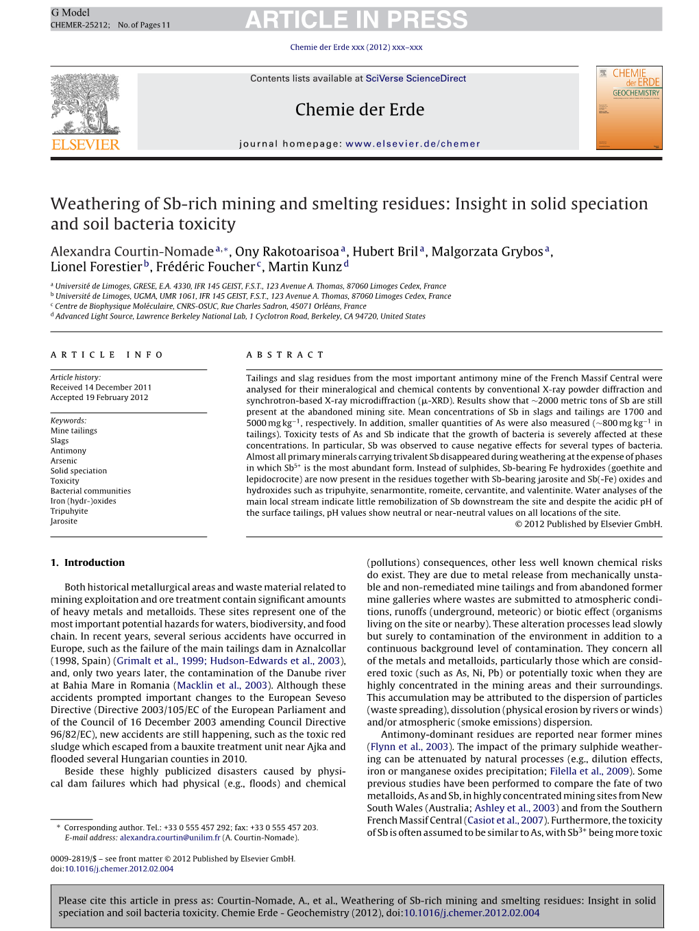 Weathering of Sb-Rich Mining and Smelting Residues: Insight in Solid Speciation