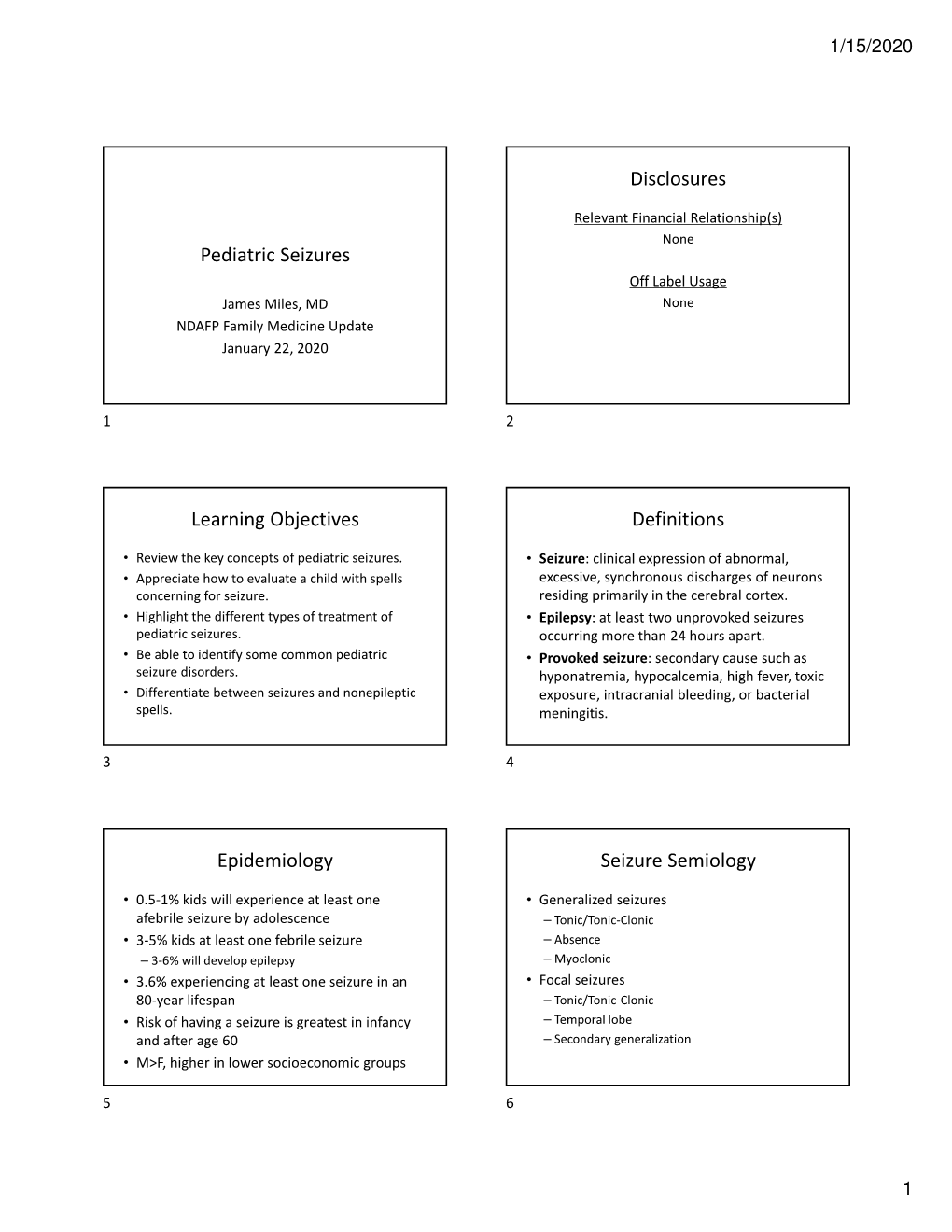 Pediatric Seizures Disclosures Learning Objectives Definitions