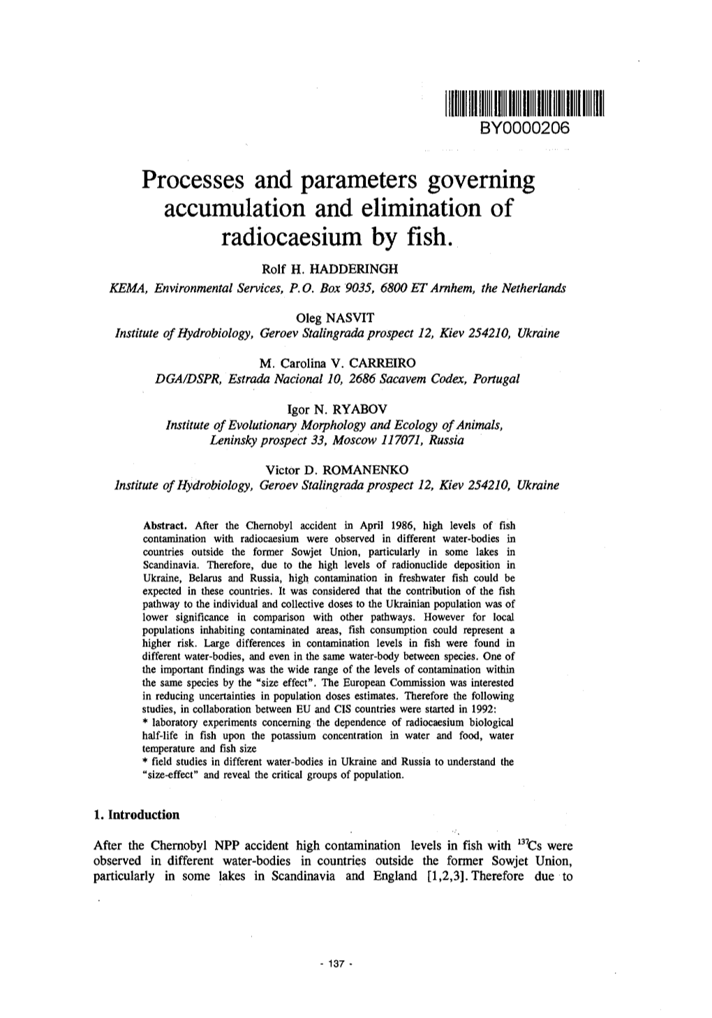 Processes and Parameters Governing Accumulation and Elimination of Radiocaesium by Fish