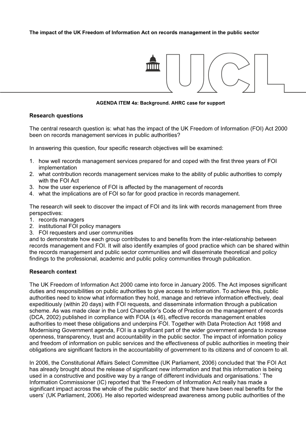 The Impact of the UK Freedom of Information Act on Records Management in the Public Sector s1