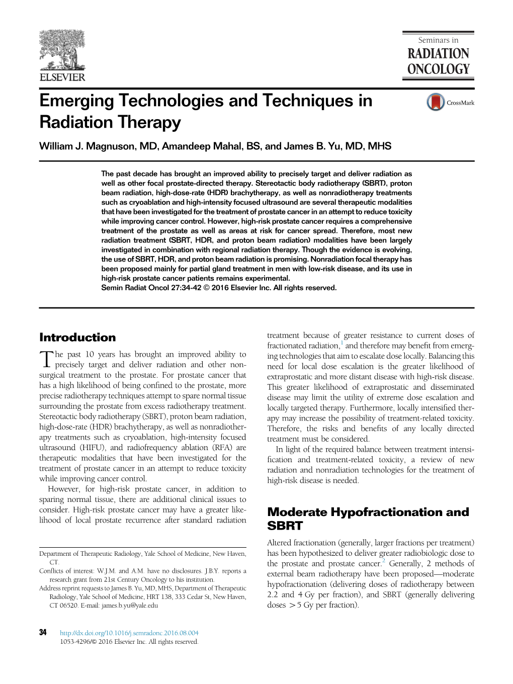 Emerging Technologies and Techniques in Radiation Therapy William J