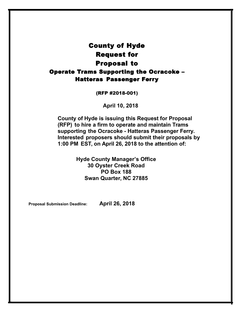 County of Hyde Request for Proposal to Operate Trams Supporting the Ocracoke – Hatteras Passenger Ferry