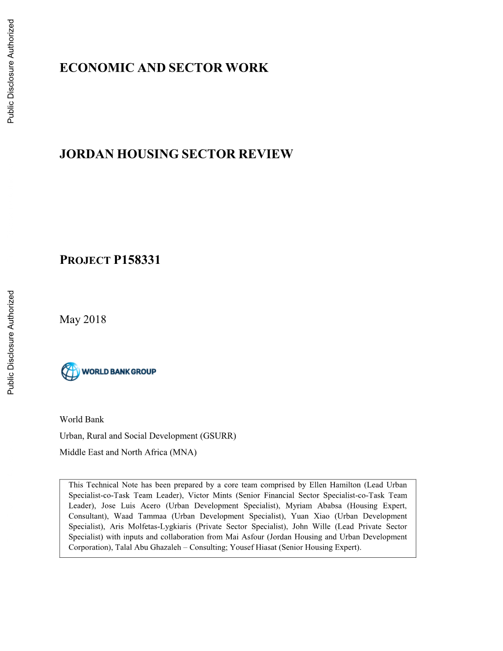 Economic and Sector Work Jordan Housing Sector Review Project