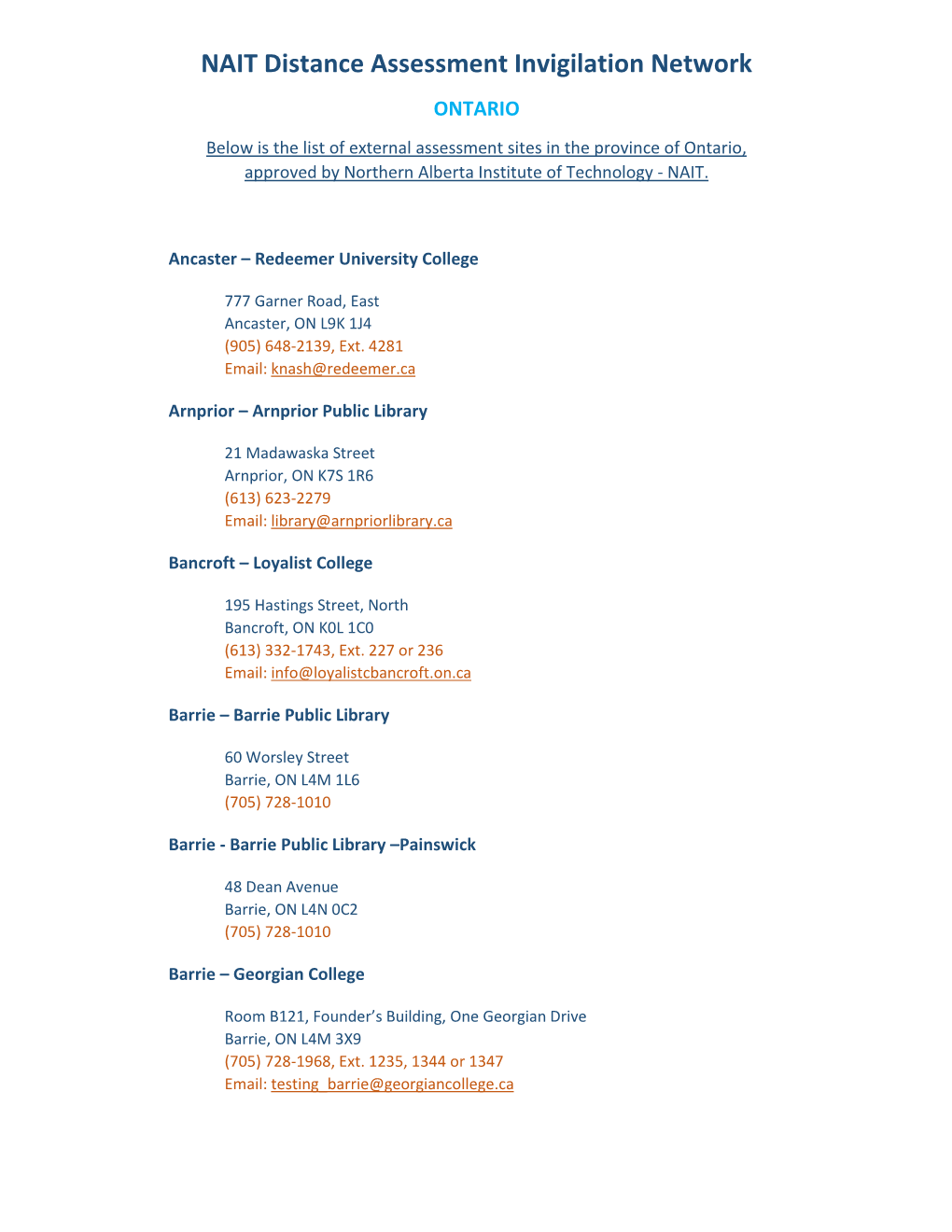 NAIT Distance Assessment Invigilation Network