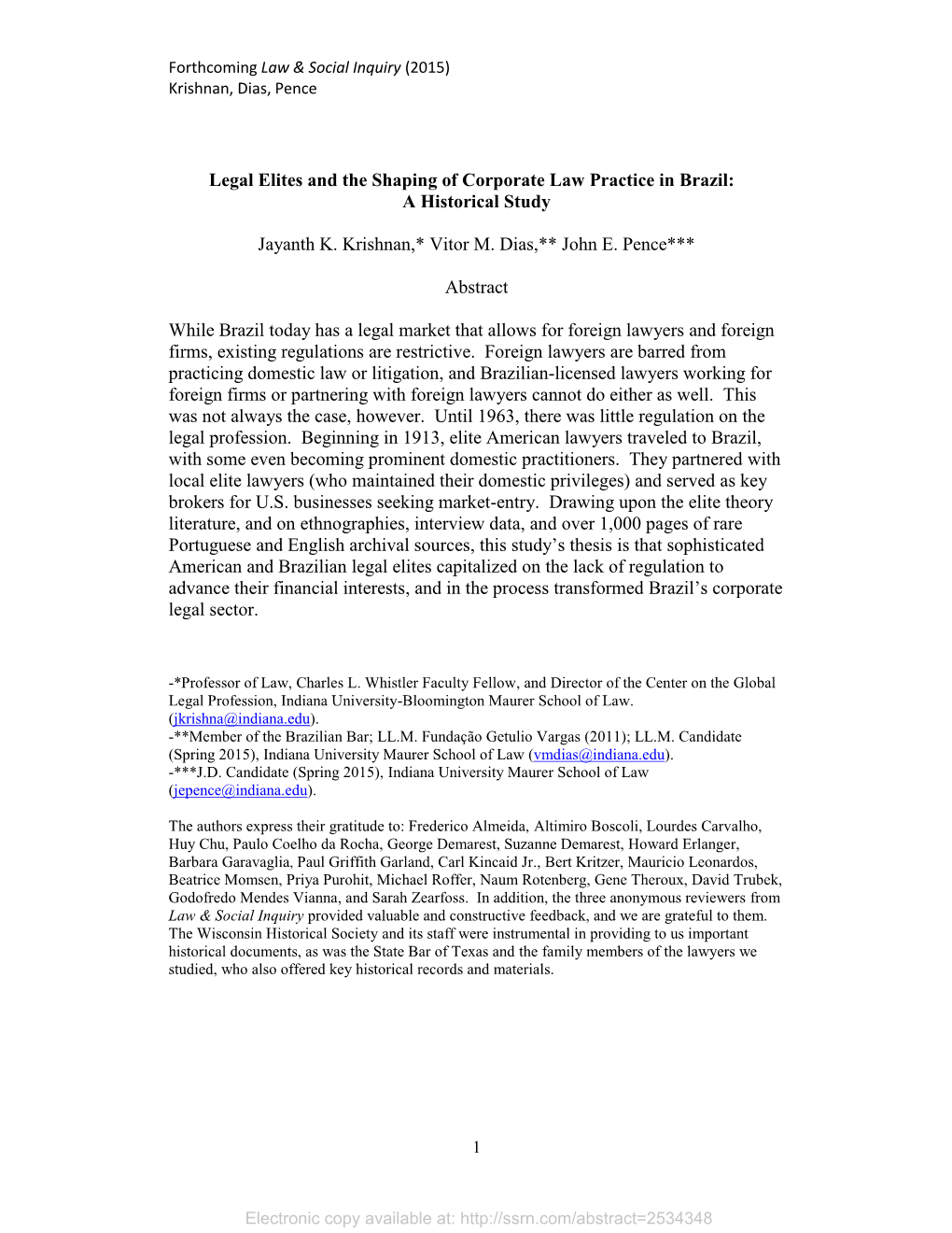 Legal Elites and the Shaping of Corporate Law Practice in Brazil: a Historical Study