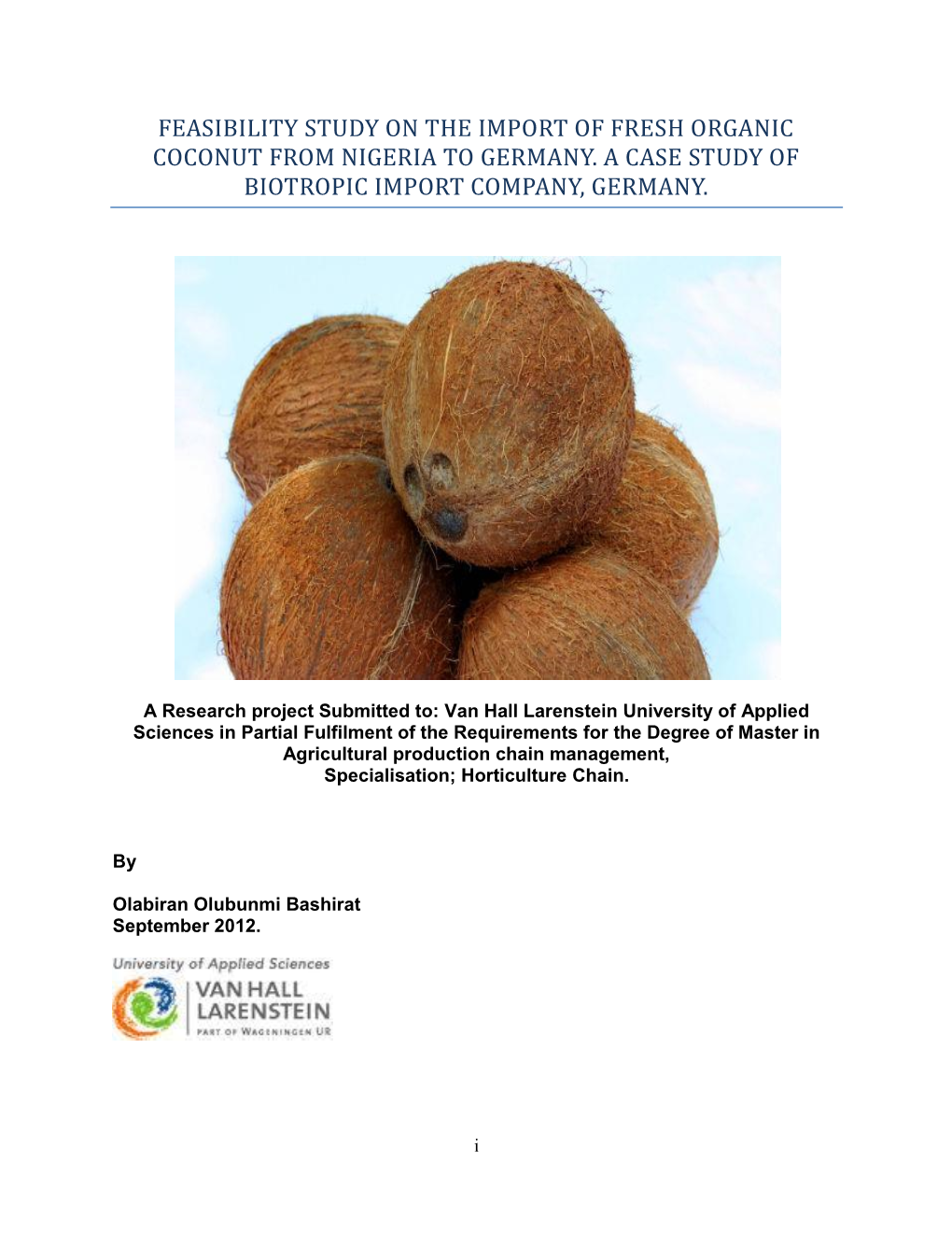 Feasibility Study on the Import of Fresh Organic Coconut from Nigeria to Germany