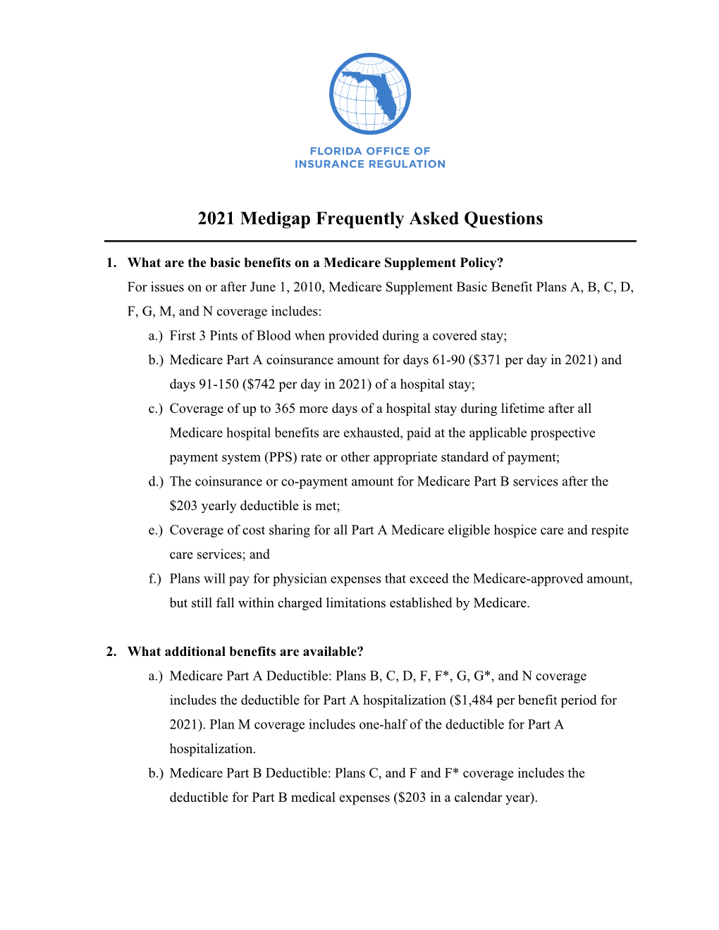 2021 Medigap Frequently Asked Questions