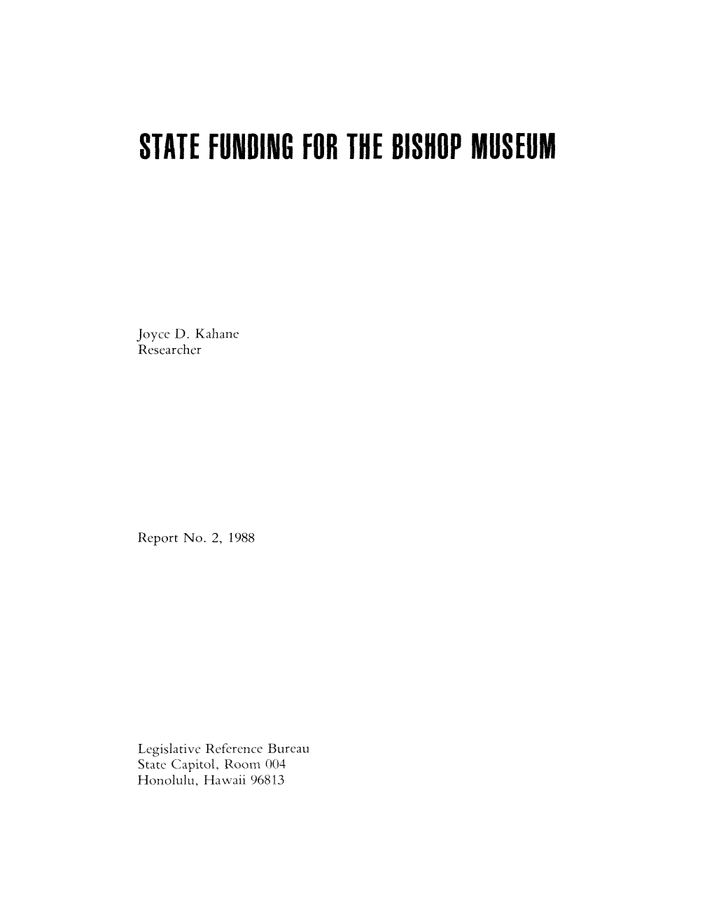 State Funding for the Bishop Museum