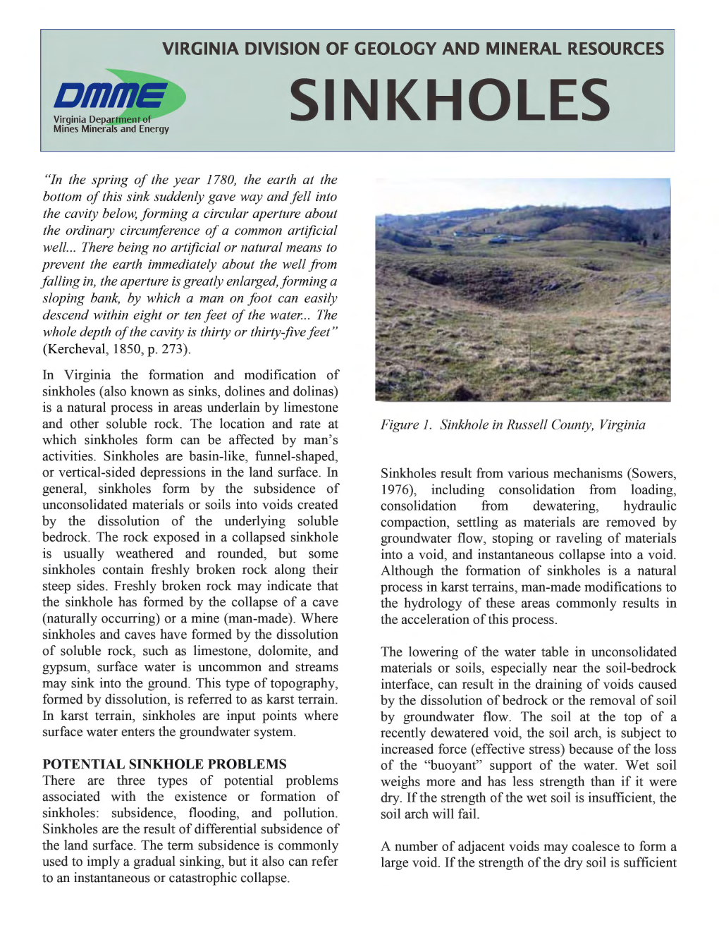 SINKHOLES Mines Minerals and Energy