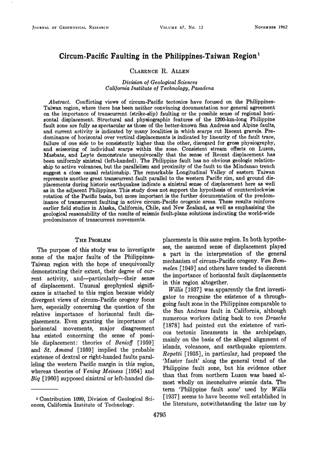 Circumpacific Faulting in the Philippinestaiwan Region