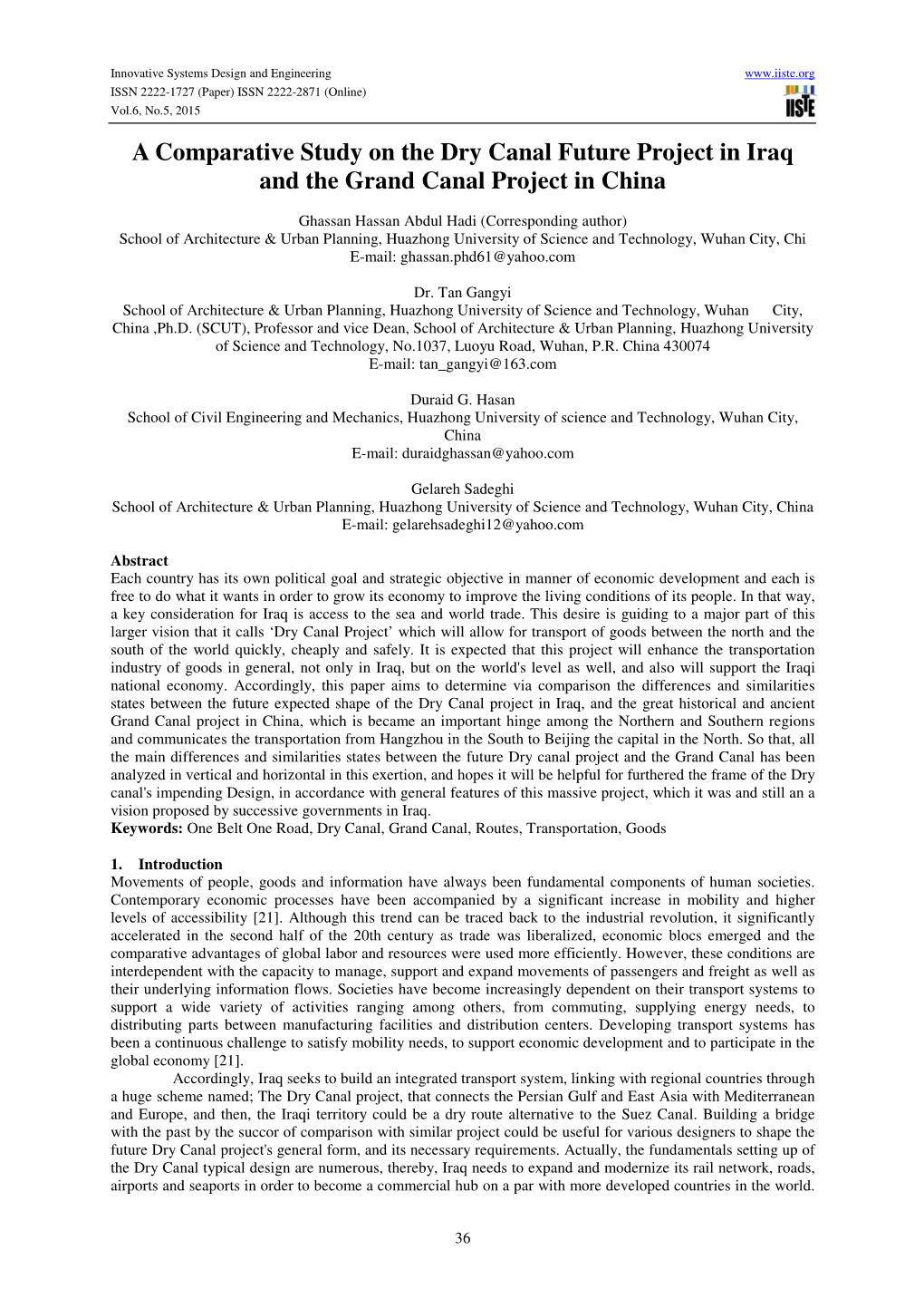 A Comparative Study on the Dry Canal Future Project in Iraq and the Grand Canal Project in China