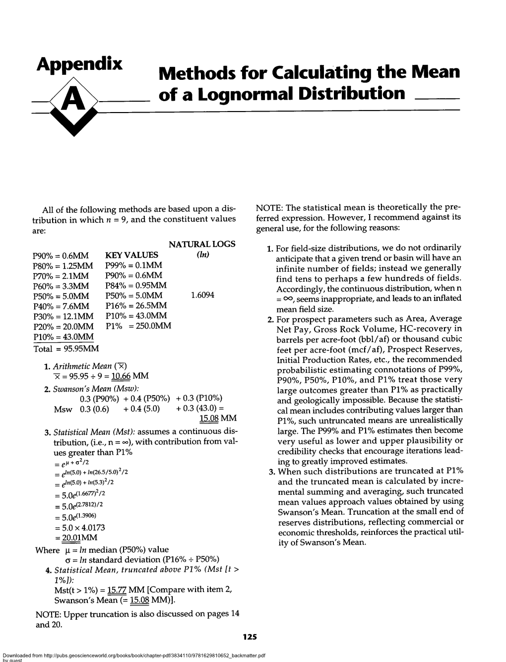 Appendix Methods for Calculating the Mean of a Lognormal Distribution