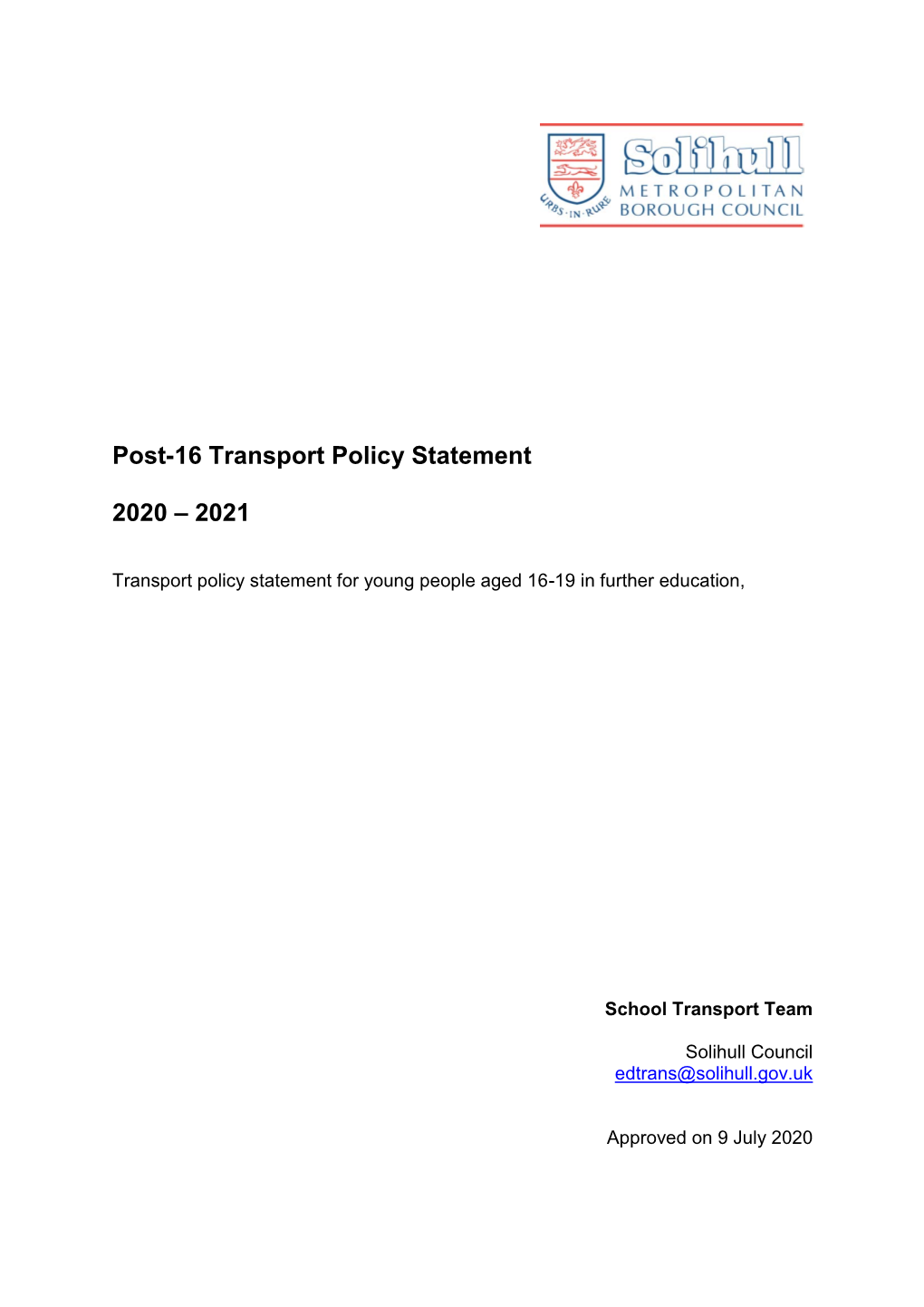Post 16 Travel Policy Statement