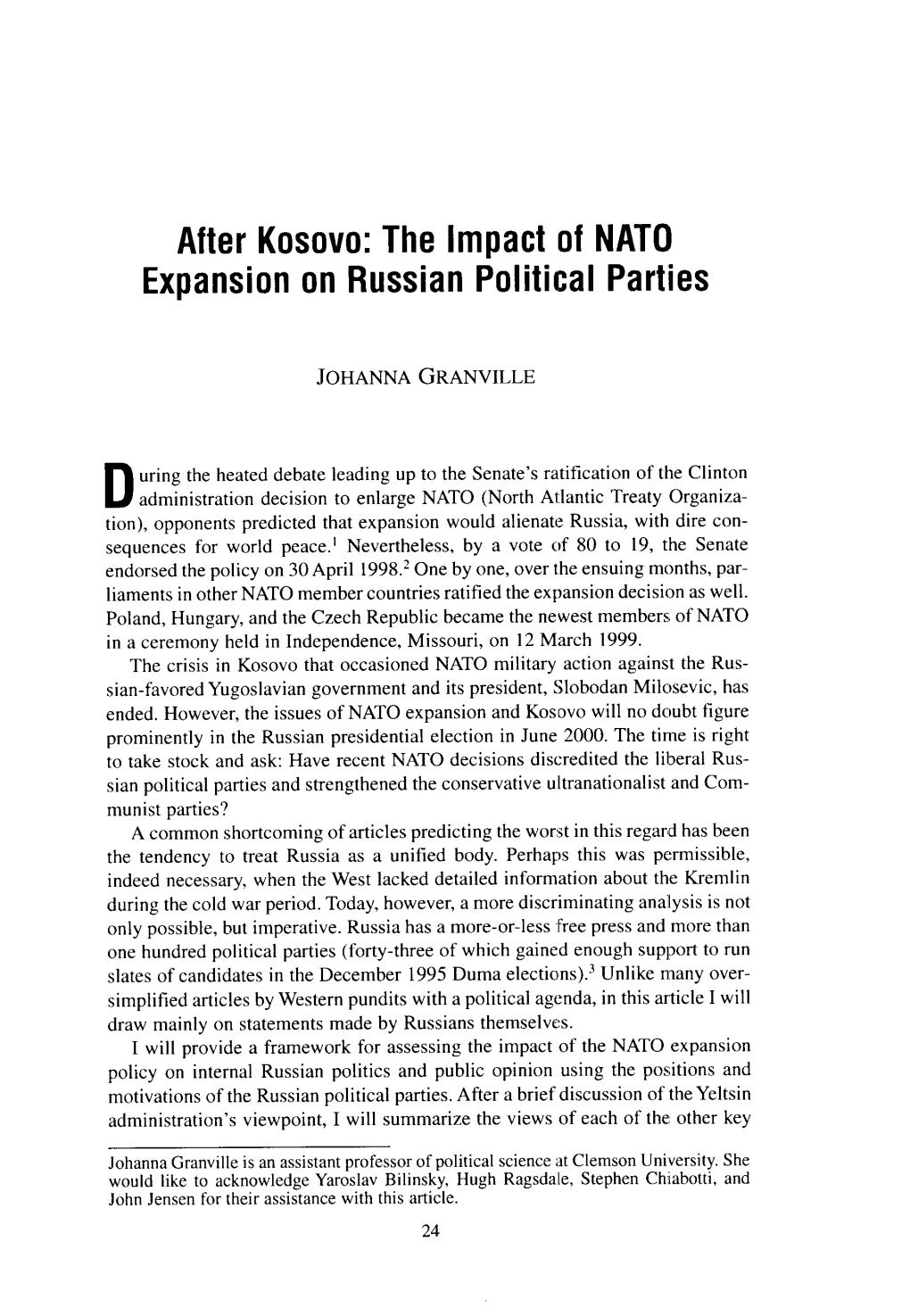 The Impact of NATO Expansion on Russian Political Parties