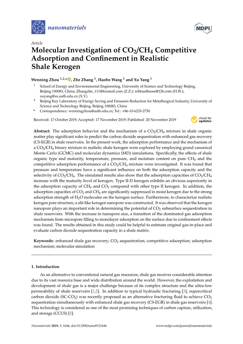 Molecular Investigation of CO2/CH4 Competitive Adsorption and Conﬁnement in Realistic Shale Kerogen