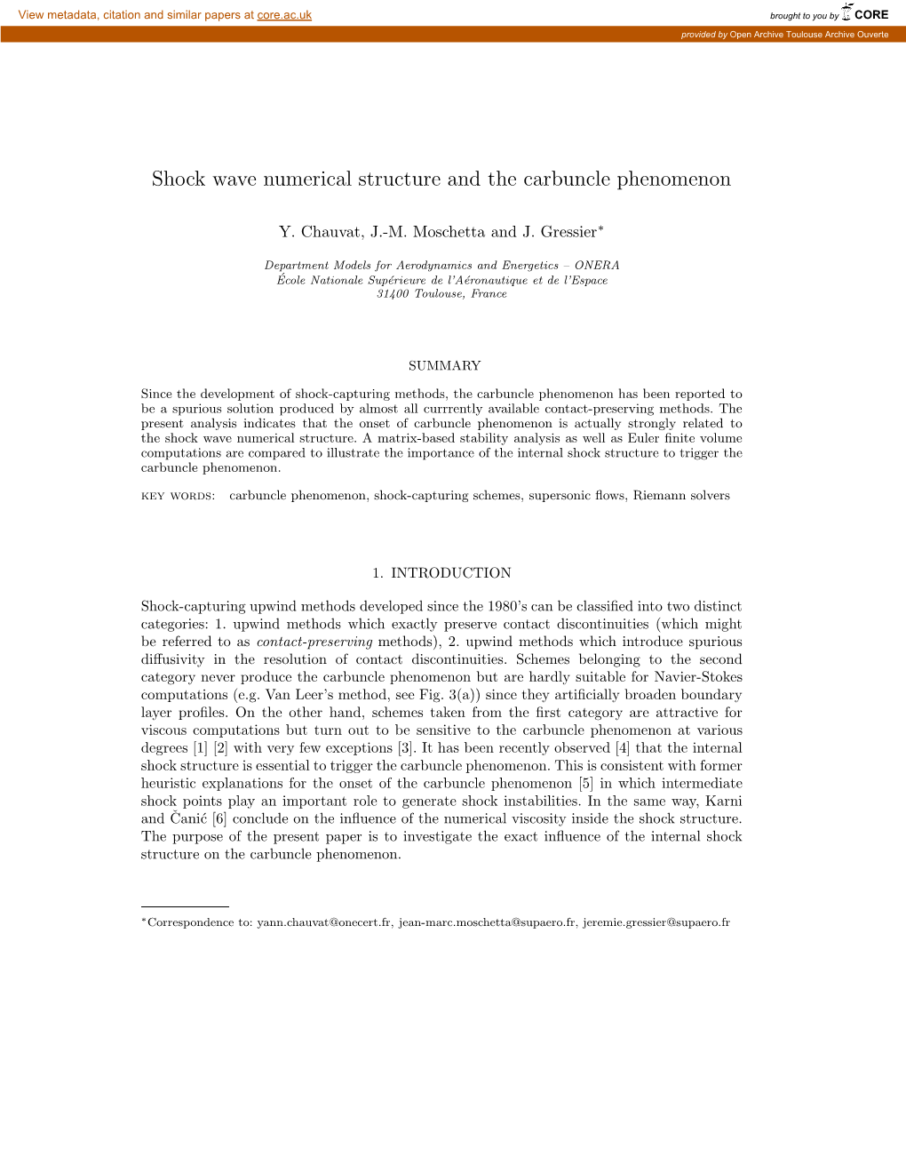 Shock Wave Numerical Structure and the Carbuncle Phenomenon