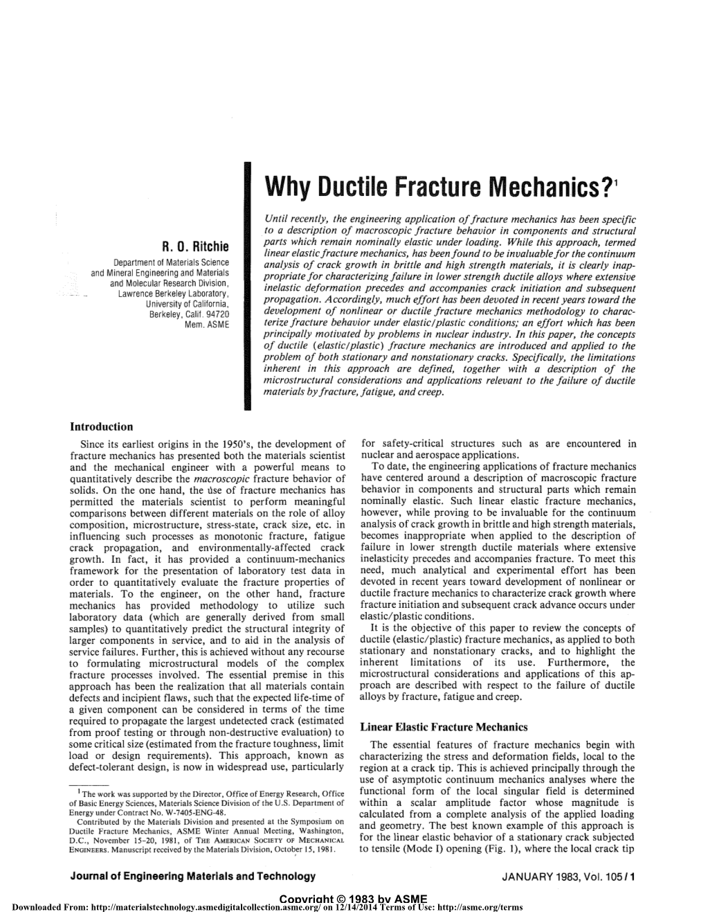 Why Ductile Fracture Mechanics?1