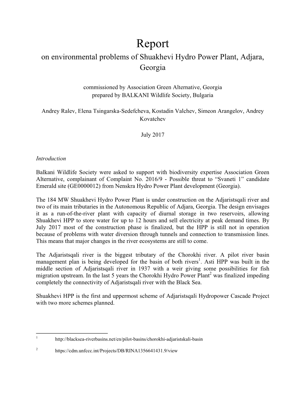 Report on Environmental Problems of Shuakhevi Hydro Power Plant, Adjara, Georgia