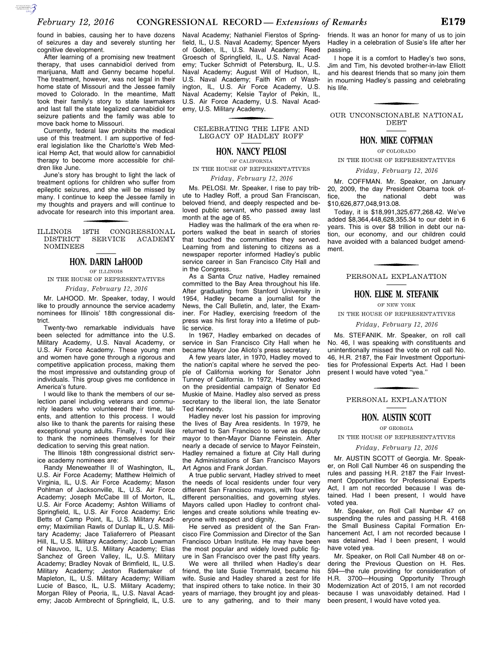 CONGRESSIONAL RECORD— Extensions of Remarks E179 HON