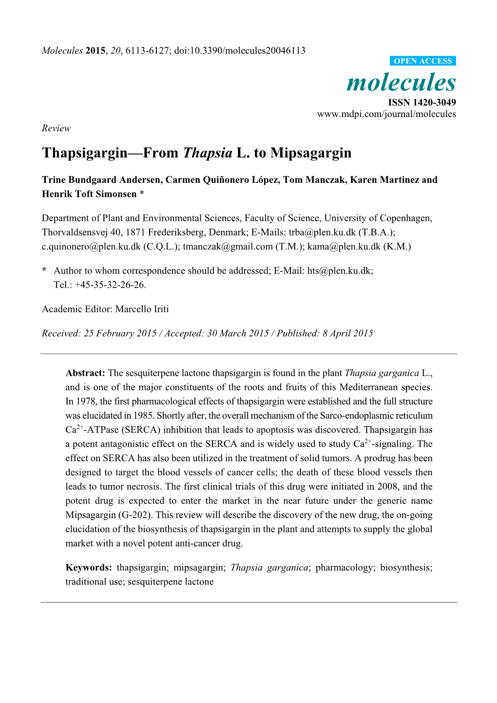 Thapsigargin—From Thapsia L. to Mipsagargin