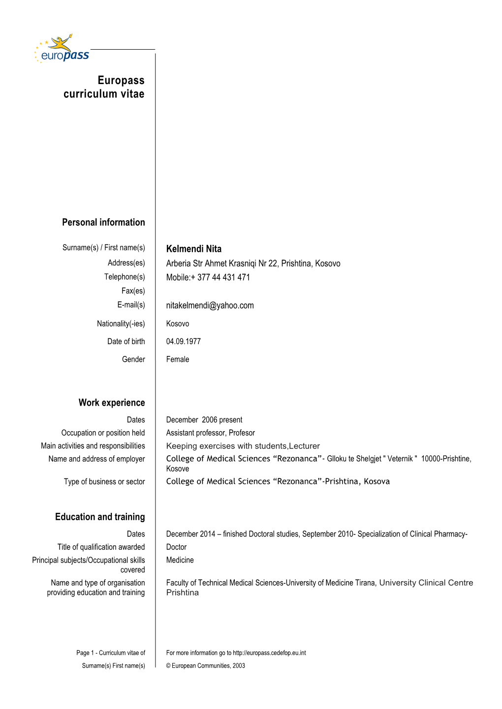 Europass Curriculum Vitae