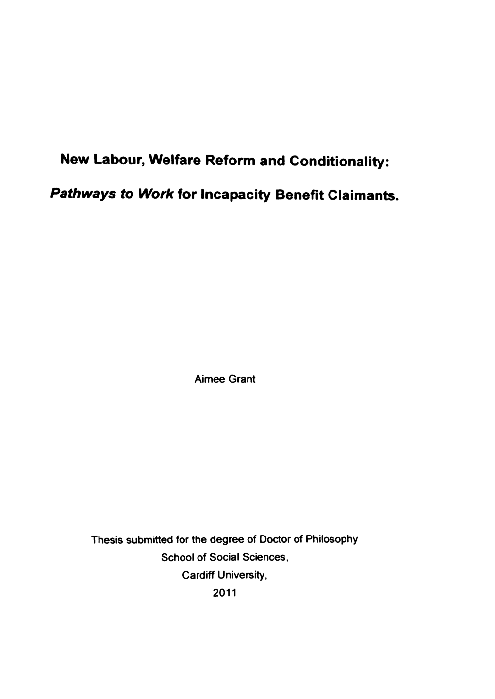 Pathways to Work for Incapacity Benefit Claimants